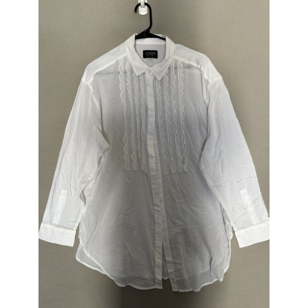 J.Crew Collection Tuxedo Shirt 16 White Women Cotton Poplin Long Sleeve Voile